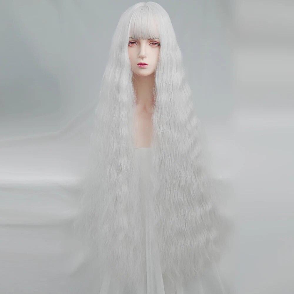 40In Synthetic Long Curly Wig White Pink Brown Orange Lolita Cosplay Women Hair Wig for Daily Party
