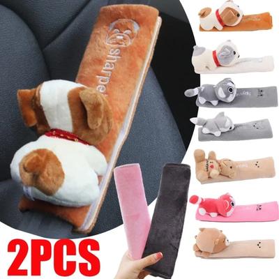 Car Seat Belt Shoulder Protector Cover Universal Safety Belt Shoulder Pad Plush Cover Car Cartoon Magic Tape Shoulder Guard Pad