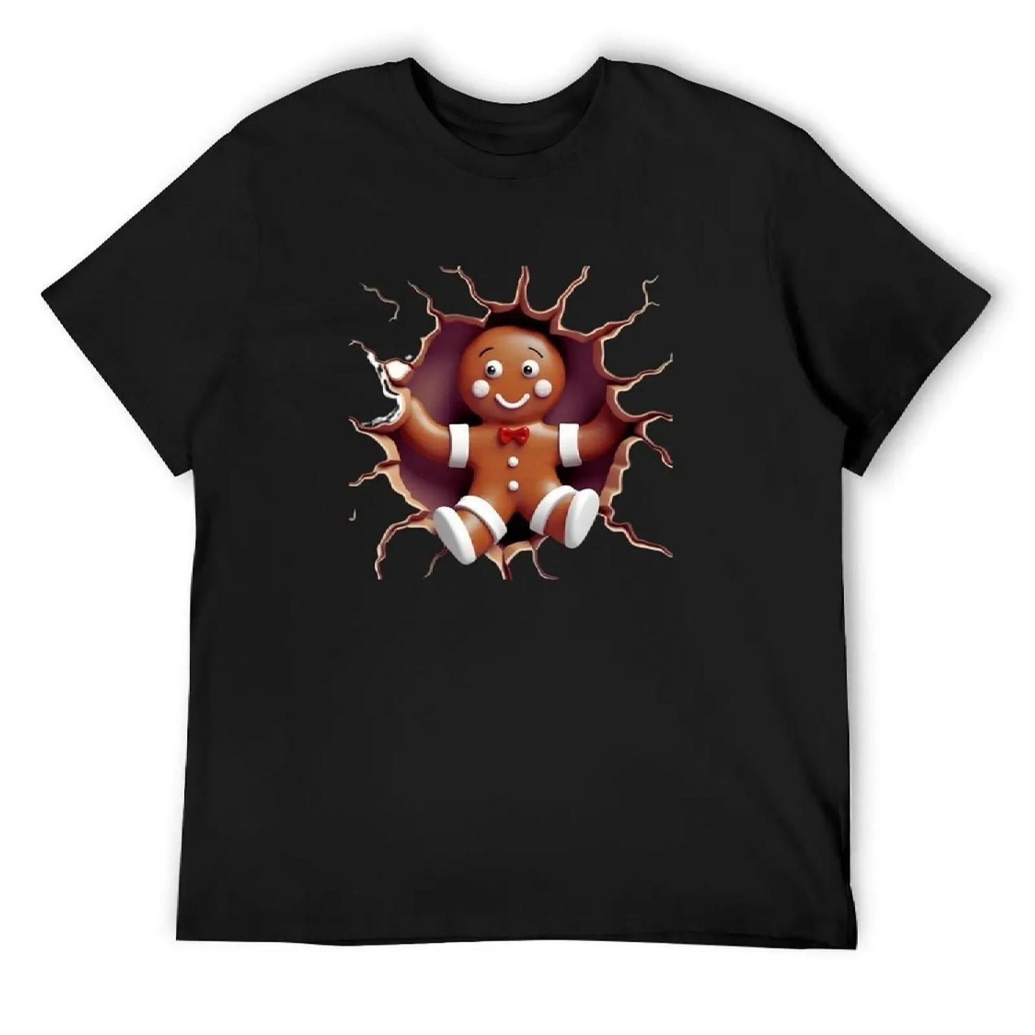 

3D Cute Gingerbread Man Design T-Shirt luxury designer T-shirts oversize boys whites outfits for men XXXXXL чорний