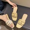 Fashion Women Wearing Flat Slippers 2025 Summer New Simple Large Size Metal Buckle Temperament Word Fairy Wind Sandals