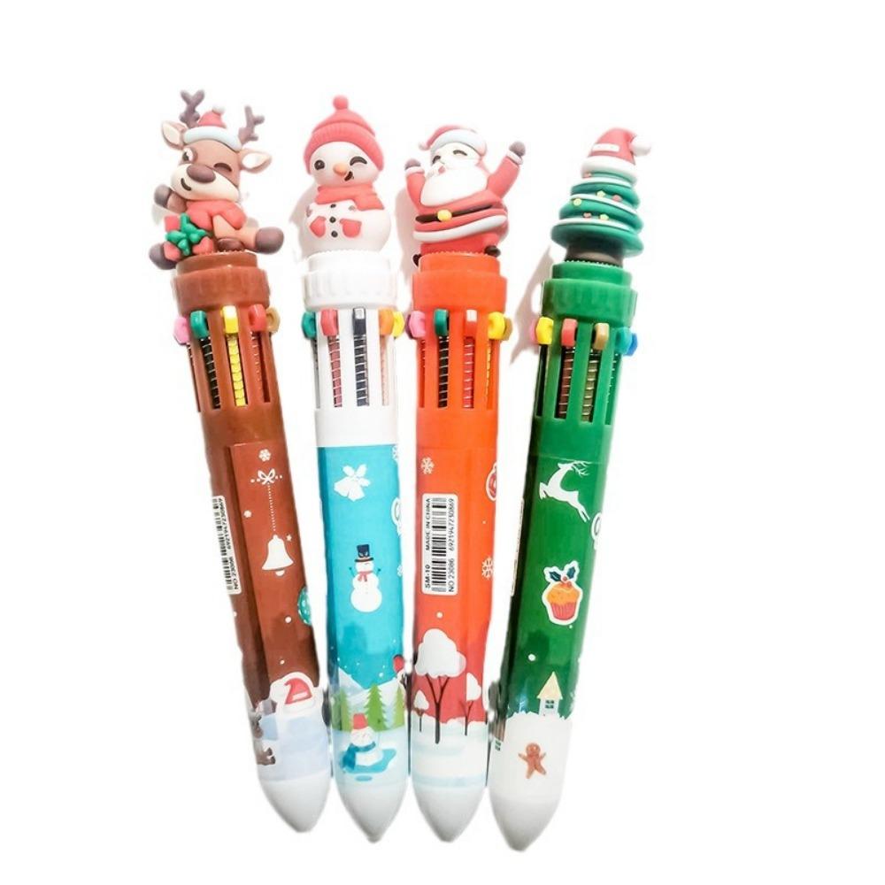 10 Pcs Christmas Cartoon Ten Color Pens for Children Birthday Christmas Carnival Party Gifts School Kindergarten Reward Pack