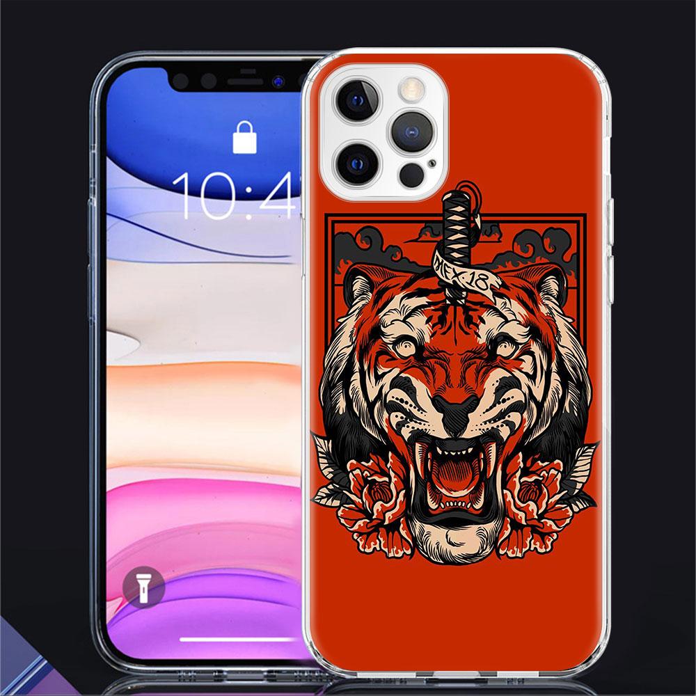 Tiger Tier Fall Für Apple iPhone 11 13 14 12 Pro 7 8 Plus XR X XS Max 6 6S 14Pro Klar Silikon Telefon Abdeckung Coque