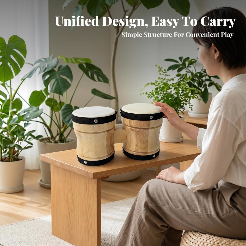 Wooden Drums Wood Finish Pair of Bongos Metal Rivets
