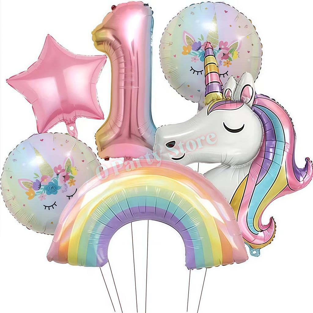 Rainbow Unicorn Aluminum Balloon Girls Birthday Party Decoration Gradient Number Balloon Party Decor Supplies Baby Shower Globos