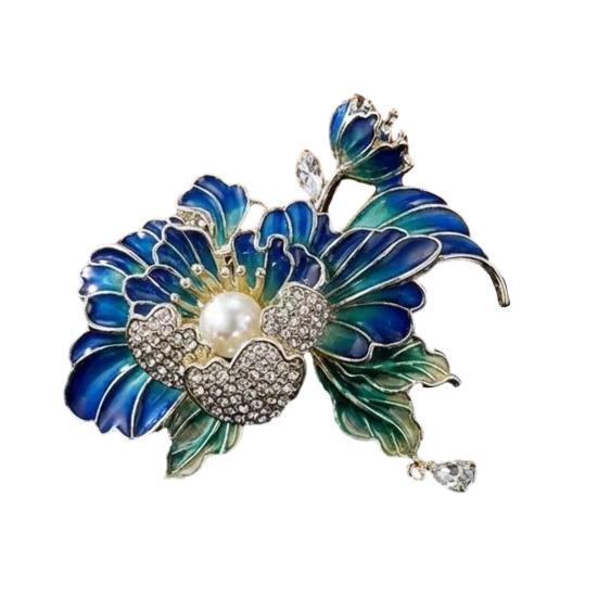 Women Brooch Sparkling Rhinestones Imitation Pearl Flower Shape Lapel Pin Suits Coats Bags Scarves Badge Versatile Accessory