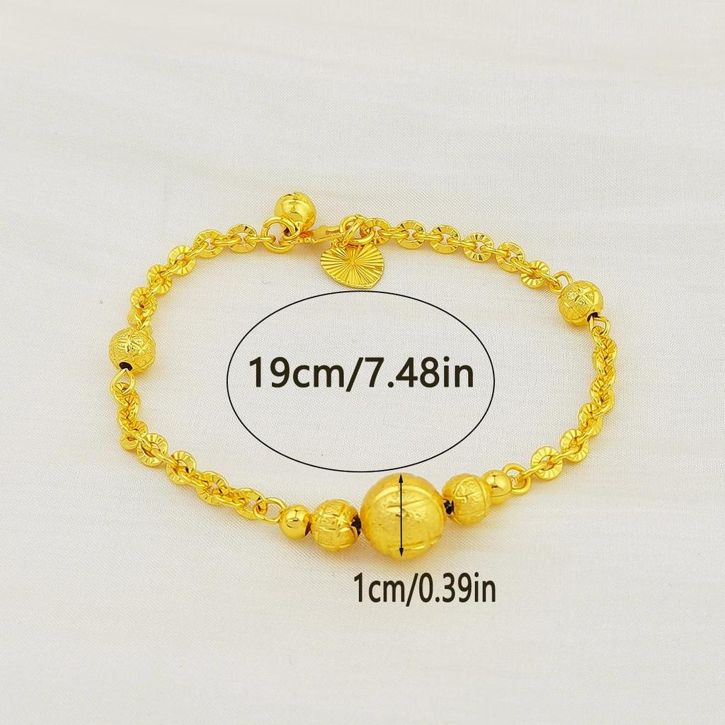 Elegant 24K Gold-Plated Copper Bead Bracelet for Women 