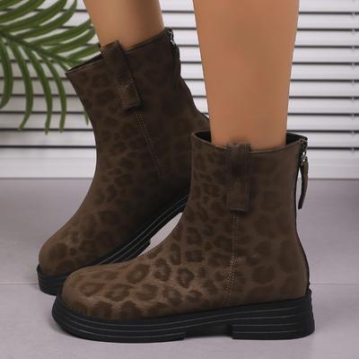 Europäische und amerikanische Außenhandel große Größe kurze Leder Cowboy Stiefel Damen grenzüberschreitend Leopardenmuster Reißverschluss hinten dünne Ritter Martin Stiefel
