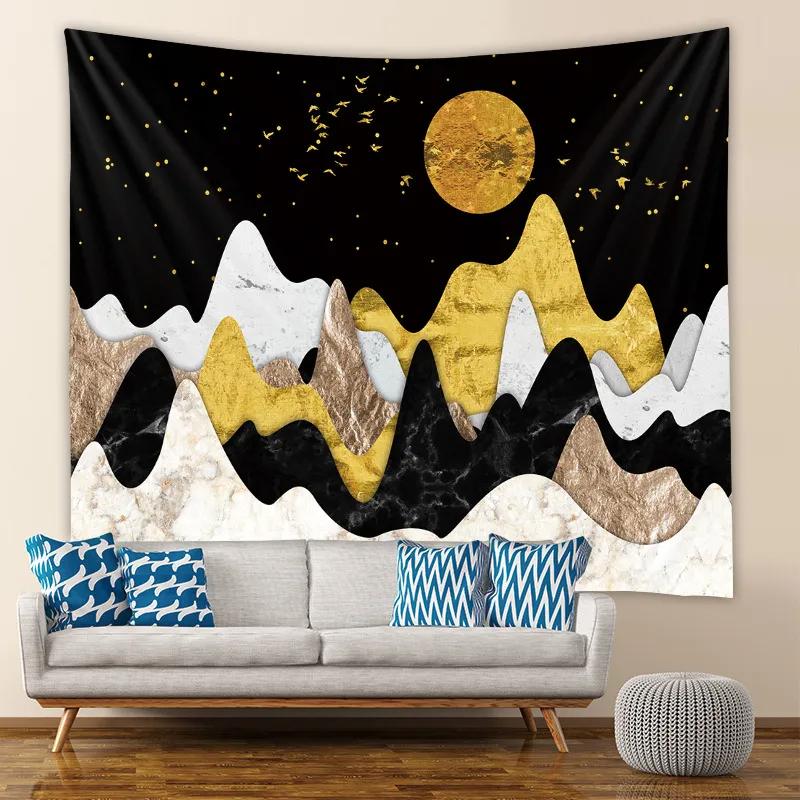Abstract Mountain Geometric Print Tapestry Ins Sun Forest Landscape Wall Hanging Tapestry Home Bedroom Living Room Decoration