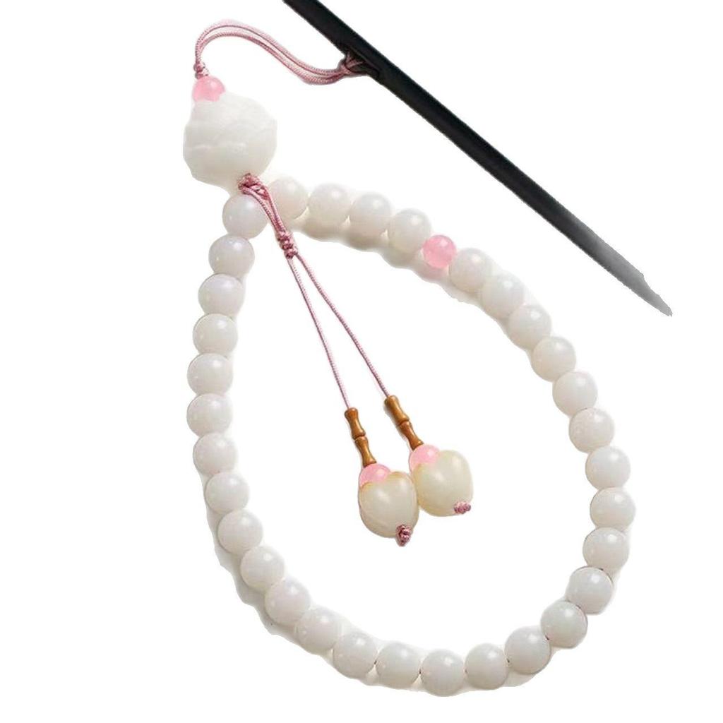 White Jade Bodhi Root Phone Chain Pendant - Anti-Lost Ancient Style Wrist Lanyard.