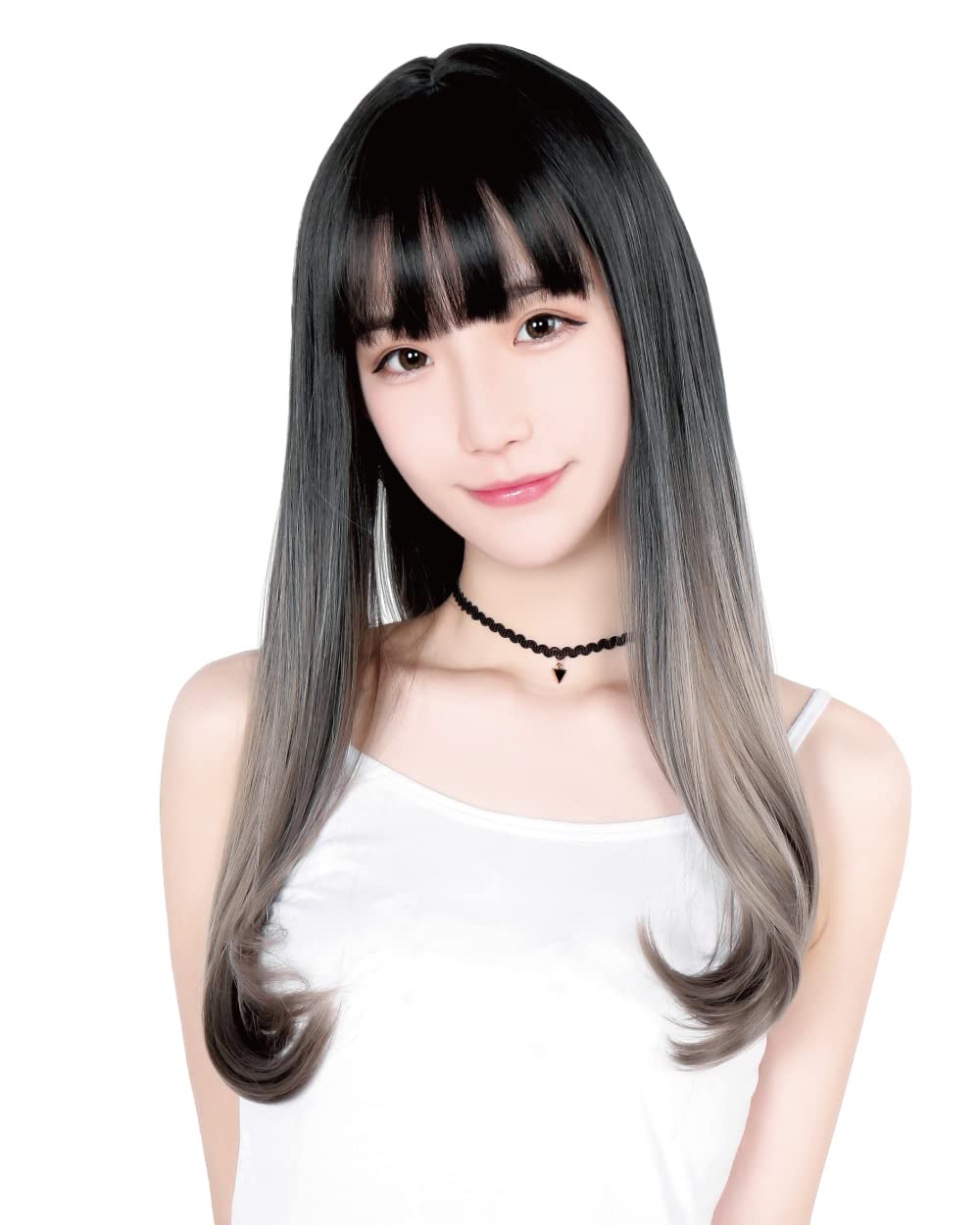 

TefuRe Парик Длинный Прямой Парик Маленькое Лицо C-8200BLK-GRY