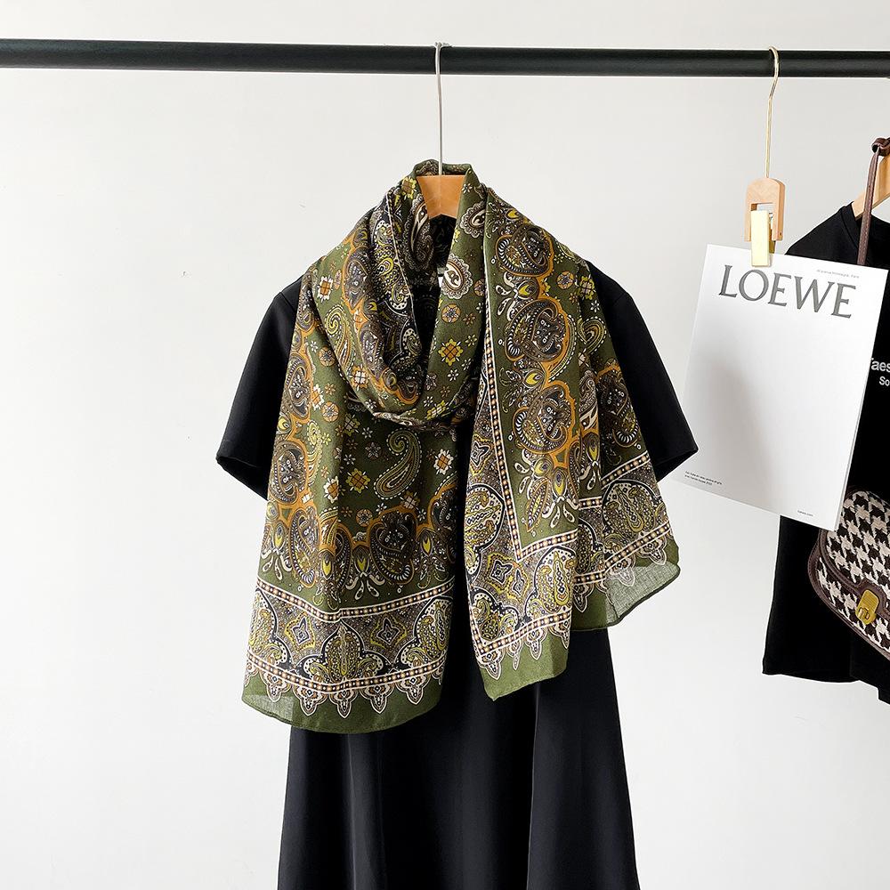 New cotton and linen scarf women's autumn high-end silk scarf soft cashew print angora red shawl headscarf