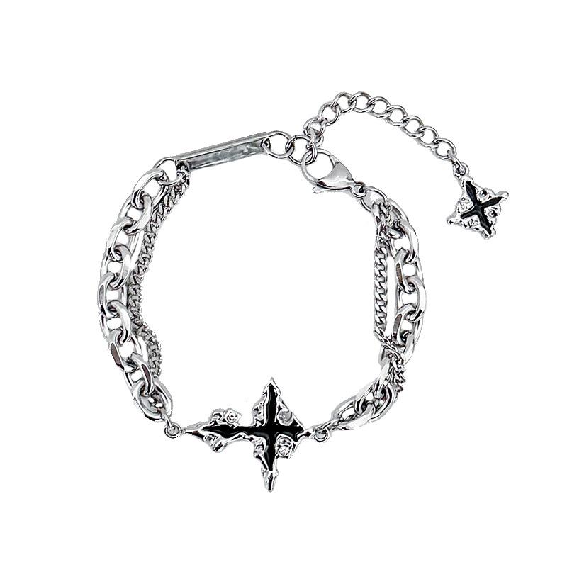 Dark Gothic Cross Chain Bracelet for Men Luxury Titanium Steel Unisex Minimalist Design Trendy American Style