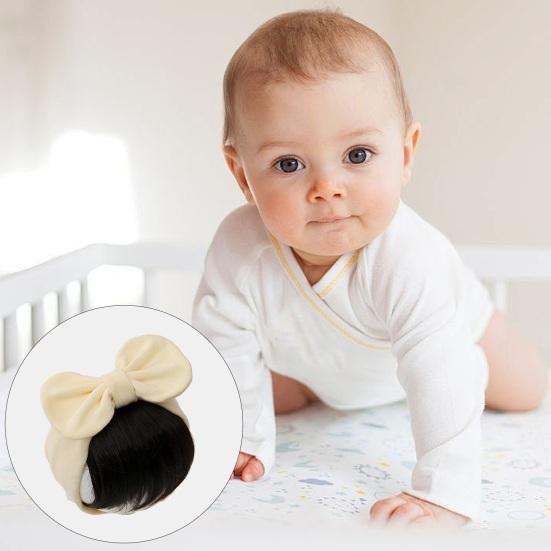 Baby Wig Headband with Bowknot Bangs Decor Elastic Cotton Hair Band Comfortable Hairpiece Baby Girls Hair Accessories