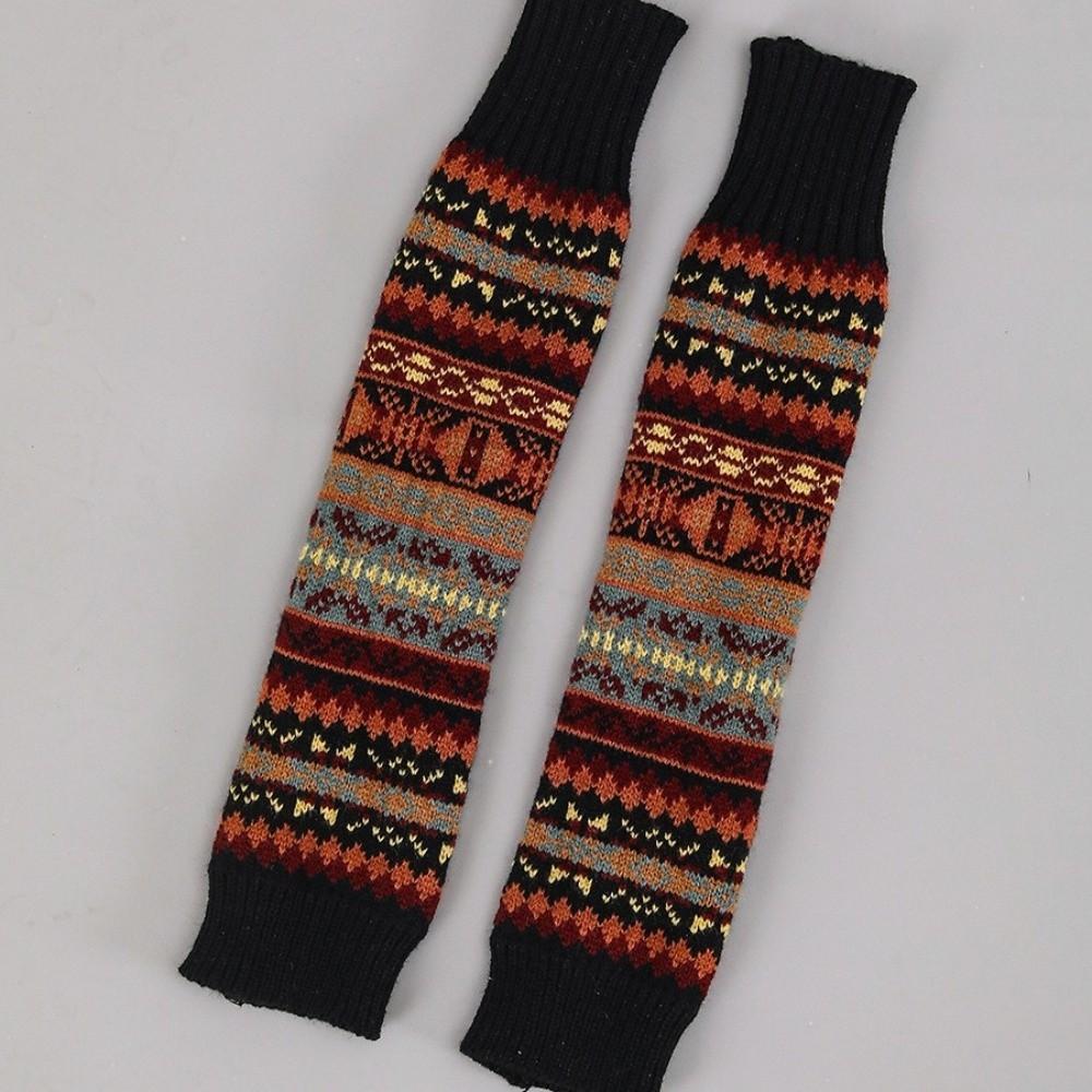 Bohemian Style Knitted Fingerless Sleeves Thickened Warmer Long Cuff Y2K Star Arm Cover Festival