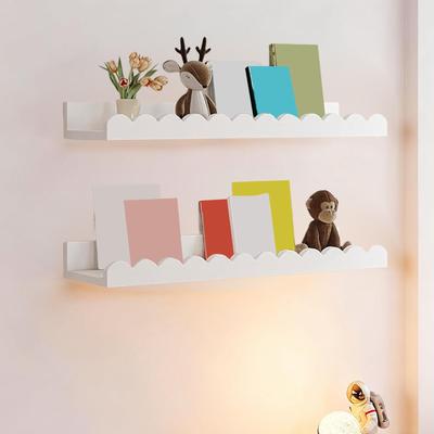 Floating Book Shelves 2 Pieces Wall Scalloped Storage Organizer Decor Wooden Floating Bookshelf for Kid Bedroom Bathroom Plants