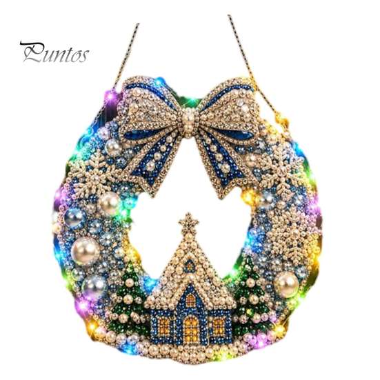 DIY-Feiertagshandwerk für Erwachsene Weihnachts-Diamantmalerei-Kranz-Set mit LED-Lichterkette, Schneemann-Perlenkunst Hängendes Ornament für Erwachsene, Acryl