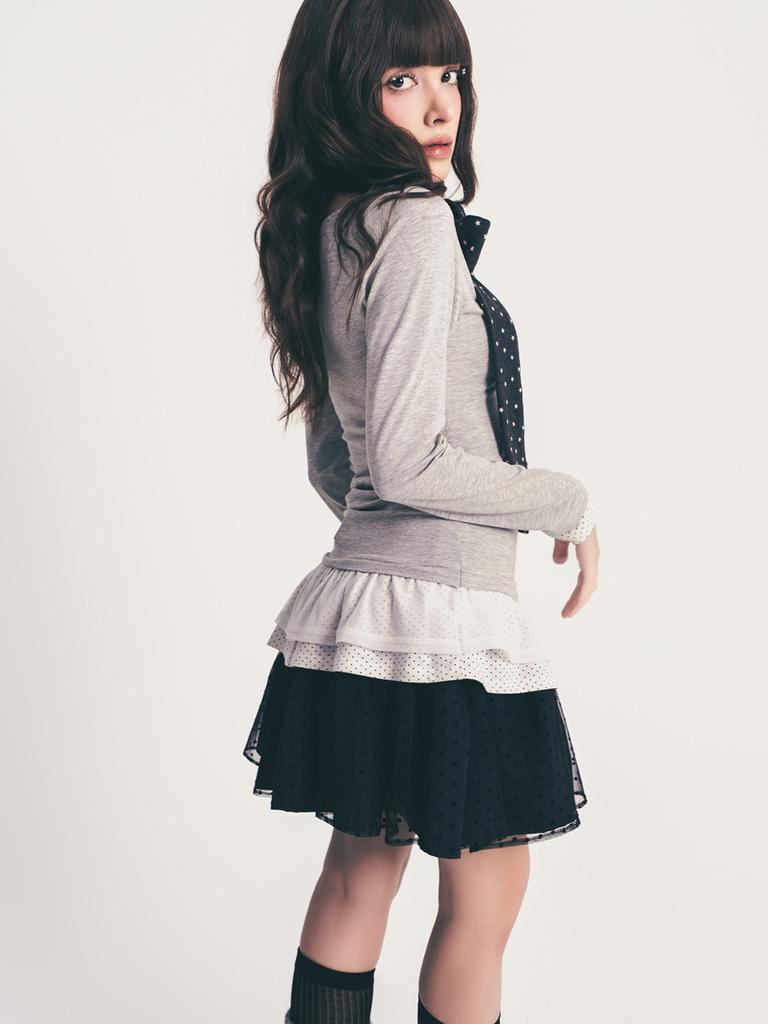 FAZED Dot Frill Layered Top_Gray