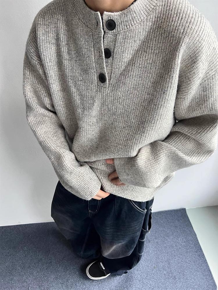 Pánský svetr American Retro s límečkem Henley - Jaro/Podzimní vysoce kvalitní úplety
