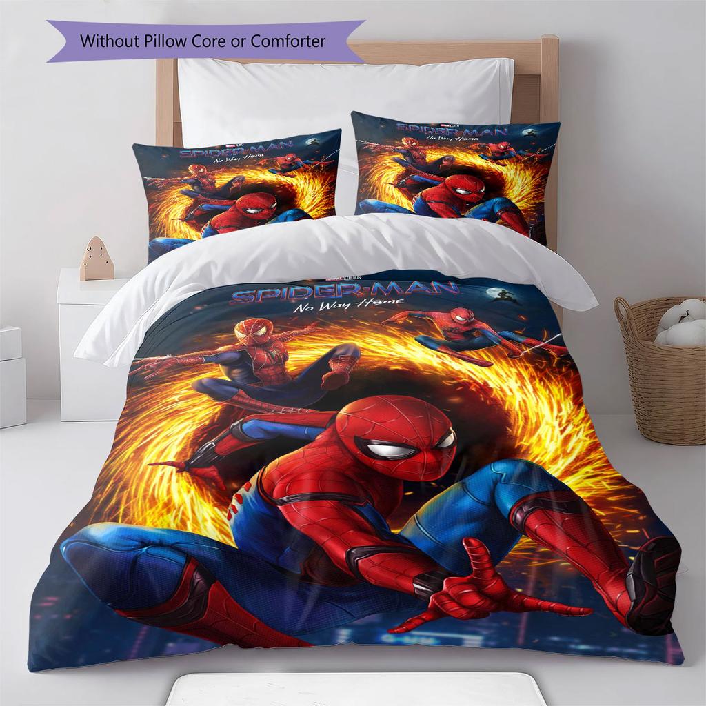 Superhero Series Spider-Man Cartoon Pattern Bedroom Three-piece Duvet Cover Bedding Set for Children.