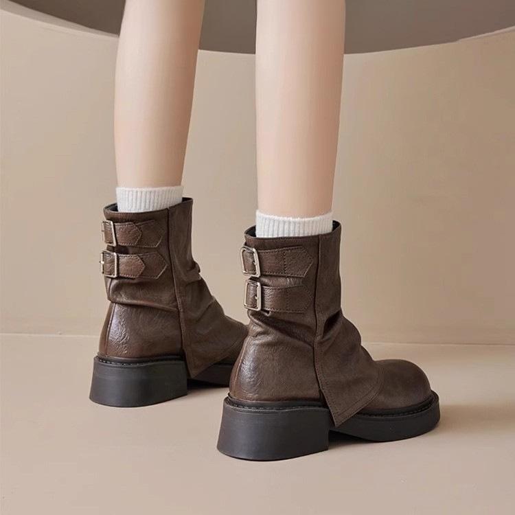 Korean Version of Short Martin Boots Women's Summer 2025 New Thick-soled Stacked Short Boots Trousers Western Boots Spring and Autumn Single Boots