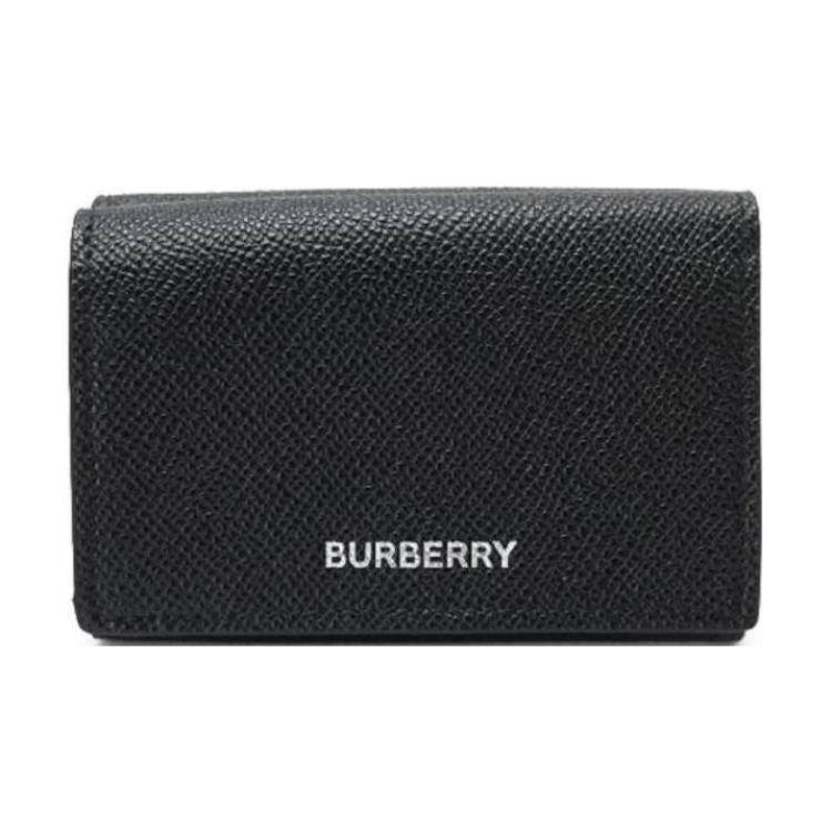 Burberry Grainy Leather Trifold Wallet Black Logo Print Compact Wallet for Men Daily Use Business Travel 80174551
