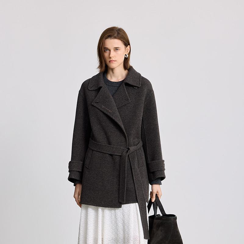 Lily Chimney Collar Waist Hair Woolen Coat for Women
