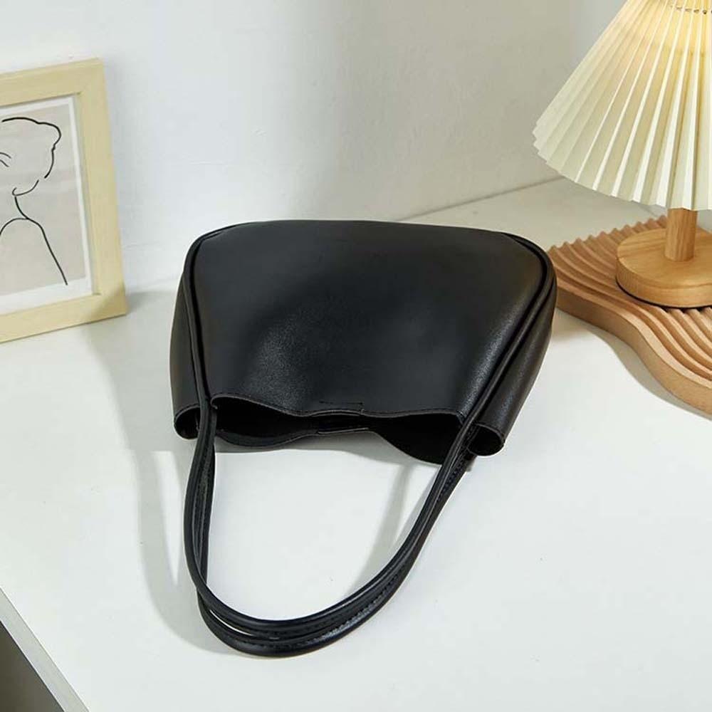 Anti-splash Water Solid Color Handbag Elegant French Underarm Bag Shopping Soft PU Tote Bag  Party