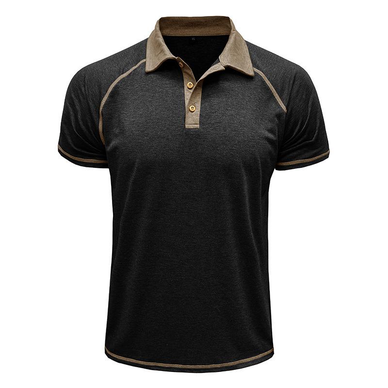 Summer Fashion Polo-neck Patchwork Casual All-match T-shirt Male Short Sleeve Vintage Tee Pullovers Top Men