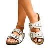 Women's Summer Fashion Soft Sole Flat Slide Sandals with Adjustable Metal Buckle Strap Comfortable Footbed Casual Slip On Shoes
