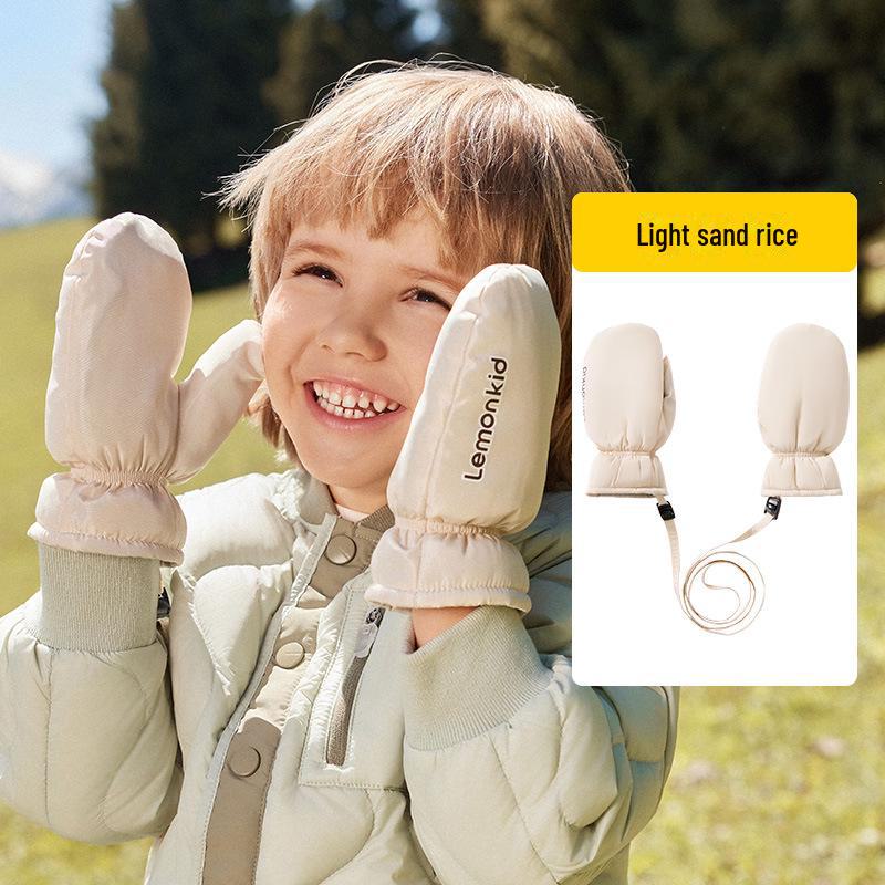 

Lemon Baby Children s Warm Split-Finger Cycling Gloves: Cotton, Windproof, Waterproof, Neck Hanging, for Autumn/Winter. S 120/50 (Recommended 2-5 years) бежевий
