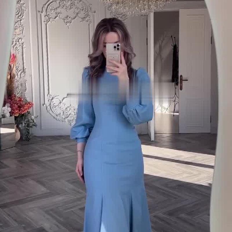 Elegant 2024 Autumn Women's Waist-Slimming Fishtail Dress