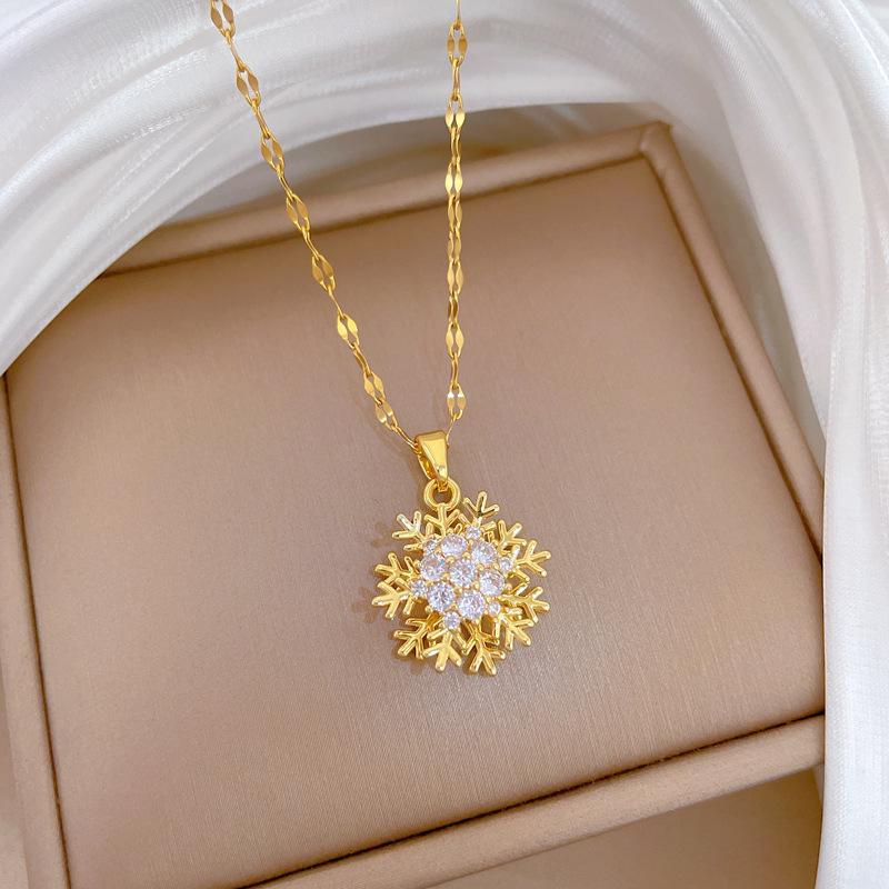 Drehende Himmelsflocken-Licht Luxuriöses Temperament Wunderschöne Voll-Diamant-Halskette Damen Vielseitig Schlüsselbein-Kette Titanstahl-Kette