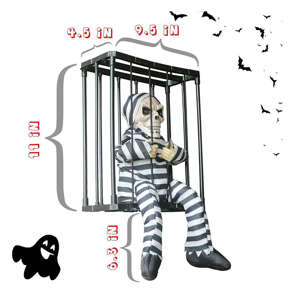 Halloween Scream Skull Cage Prisoner with Automatic Sensors Activation For Haunted Garden Or Indoor Scare Shows