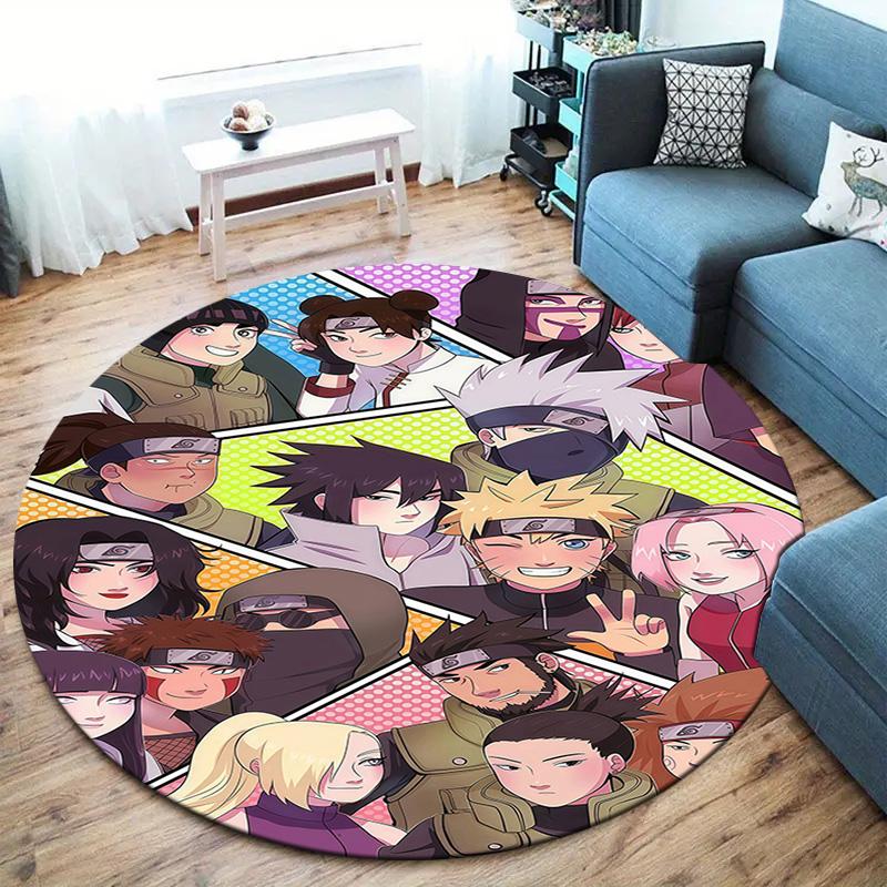 Naruto Characters Round Area Rug Carpet Rug For Living Room Bedroom Sofa Playroom Decor Nonslip Floor Mat