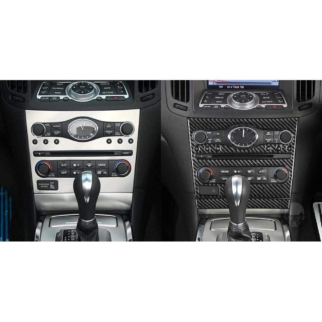 2 Stück Radio-Konsolen-Panel Kohlefaser-Aufkleber-Abdeckungs-Kit AC-Knopfrahmen für Infiniti G37 2008-2013 G35 2007-08 G25 2011 2012 Q60 2014 2015 (Stil B.)