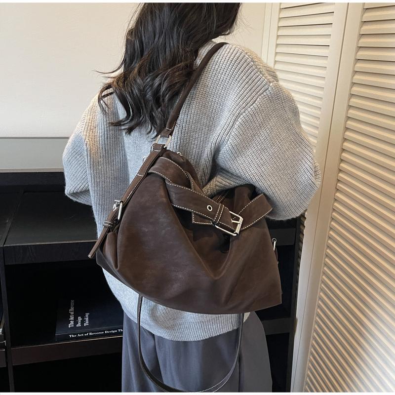 Casual Tote Bag Stylish Simple Shoulder Bag Korean Belt Buckle Handbag Highquality Pu Zipper Shoulder Bag Commuter Crossbody Bag