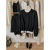 Korean Fashion Crew Neck Sweet Lace Waist Tuck-up Sweater Spring Autumn Knitted Cardigan Loose Slim Fit Top Elegant Casual Jackets Lace-up Clothing