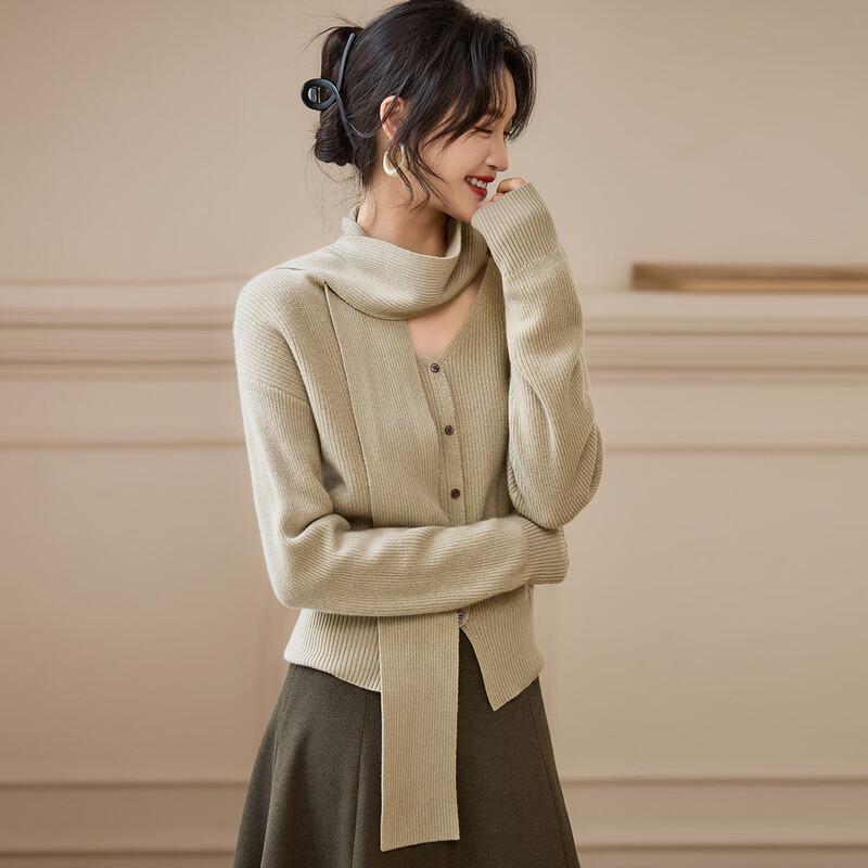 Women's 100% Wool Scarf Collar Sweater