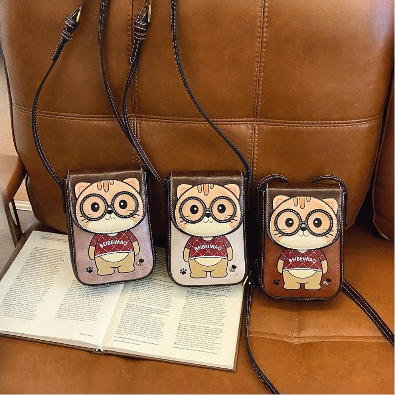 BEIBAOBAO Cute Cartoon Bear Mobile Phone Bag 2026 New Style Women's Change Bag Fashionable High-end PU Shoulder Messenger Bag Female Mini Small Wallet