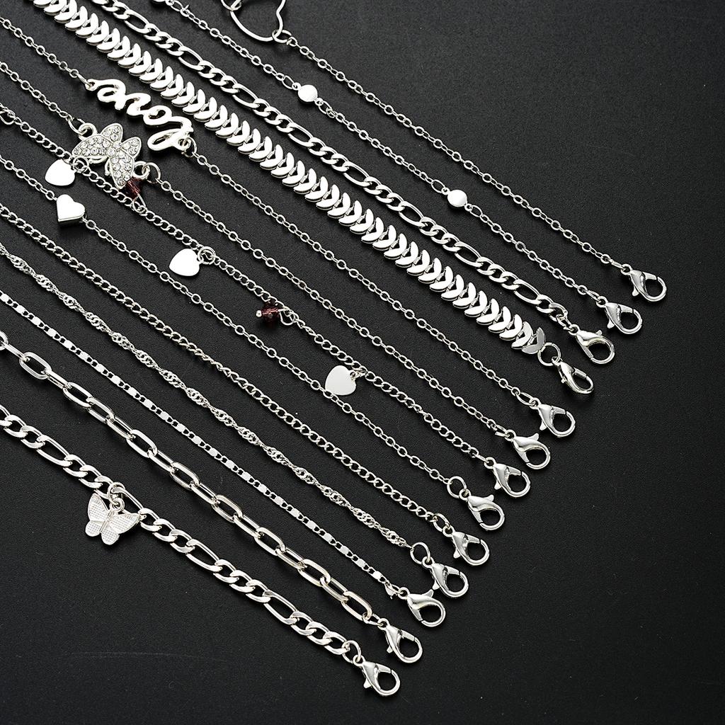 13 Pieces of Women's Butterfly Love Ball Chain Foot Chain Creative Multi-layer  Chain Pendant Foot Chain