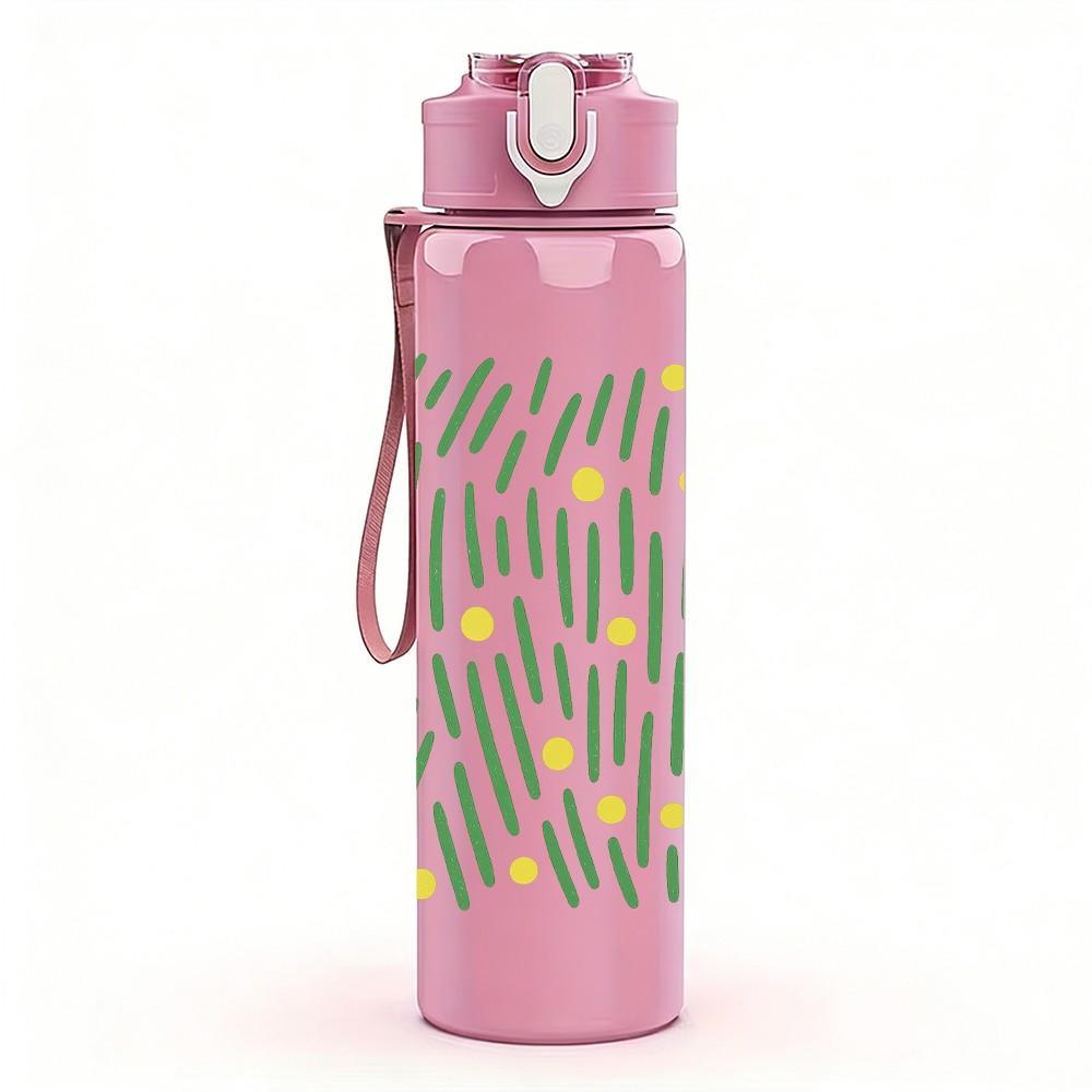 1PC Light Green Leaf Linear Texture 750ml Color Plastic Sports Water Bottle Leakproof Flip Straw Lid For Sports Office Home Use