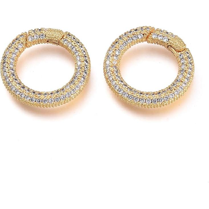 Craftdady 5ps Micro Pave Cubic Zirconia Spring Gate Ring Clasp CZ Rhinestone Golden Brass Oval Trigger Spring Snap Clip Hook Buckle for Keychain