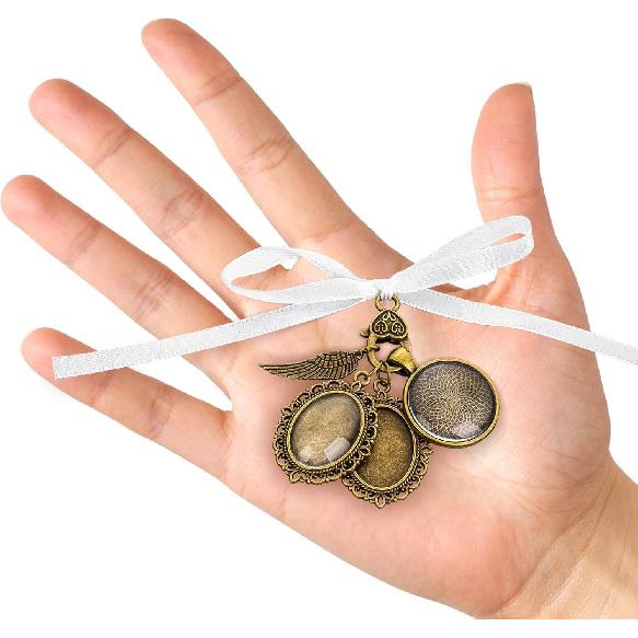 Lusofie Wedding Memory Lacy Oval Bouquet Photo Charms Angel Wing Memorial Charms for Bridal Shower and Bachelor Party