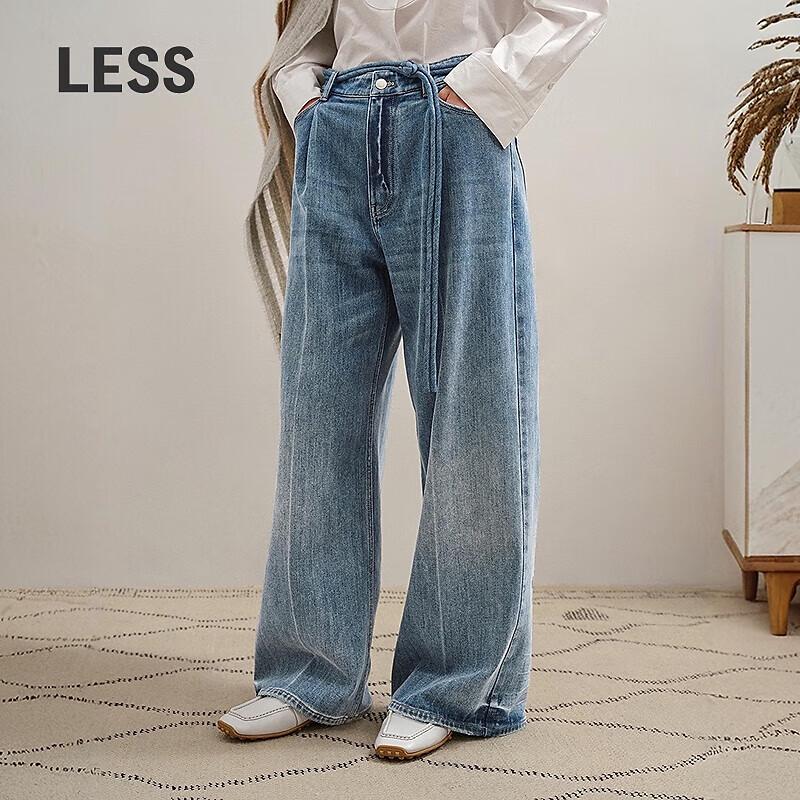 LESS 2025 Winter Relaxed Wide-Leg Denim Trousers