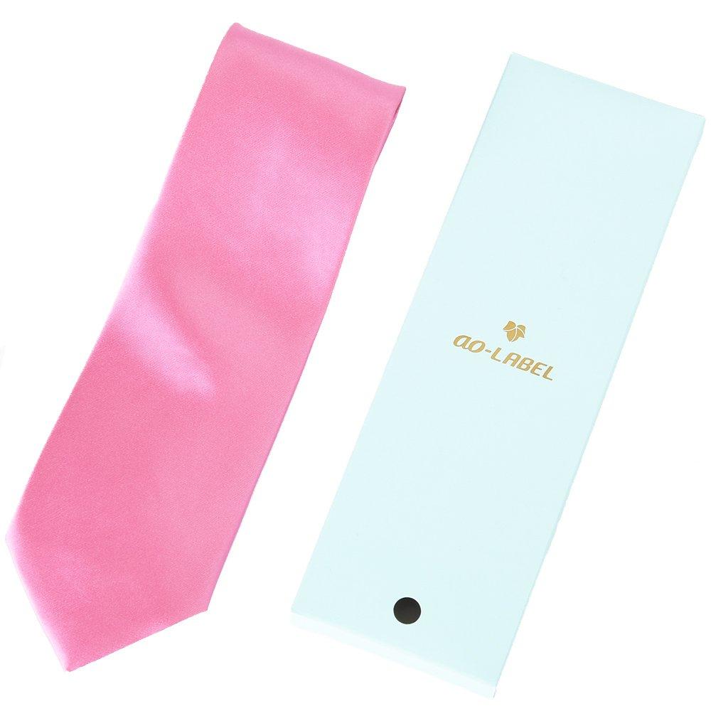 [ao-LABEL] Brand Silk Glossy Tie, 8cm Wide, Available In 30 Colors, Stylish Men's Tie, Business & Party Wear, Solid Color, Light Pink (Cherry Blossom