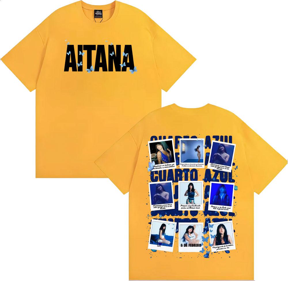 Camiseta Gráfica de Camiseta de Algodón de Verano Unisex para Mujer Aitana Singer Cuarto Azul Oversize Cuello Redondo Manga Corta YK Clothing