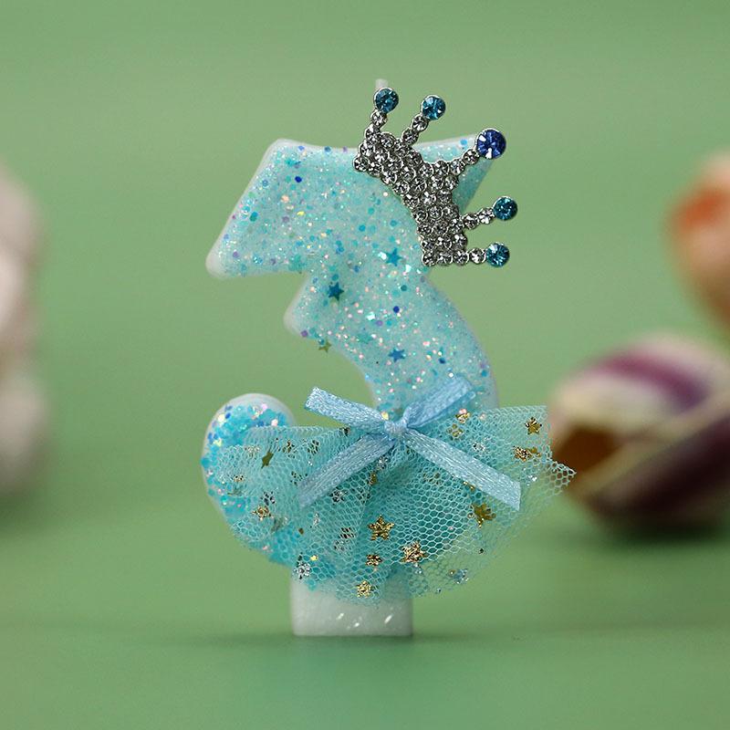 Blue Crown Dress Number Birthday Candles Cute Cake Toppers for Girls Princess Party Decor Unique Candles for Celebrations