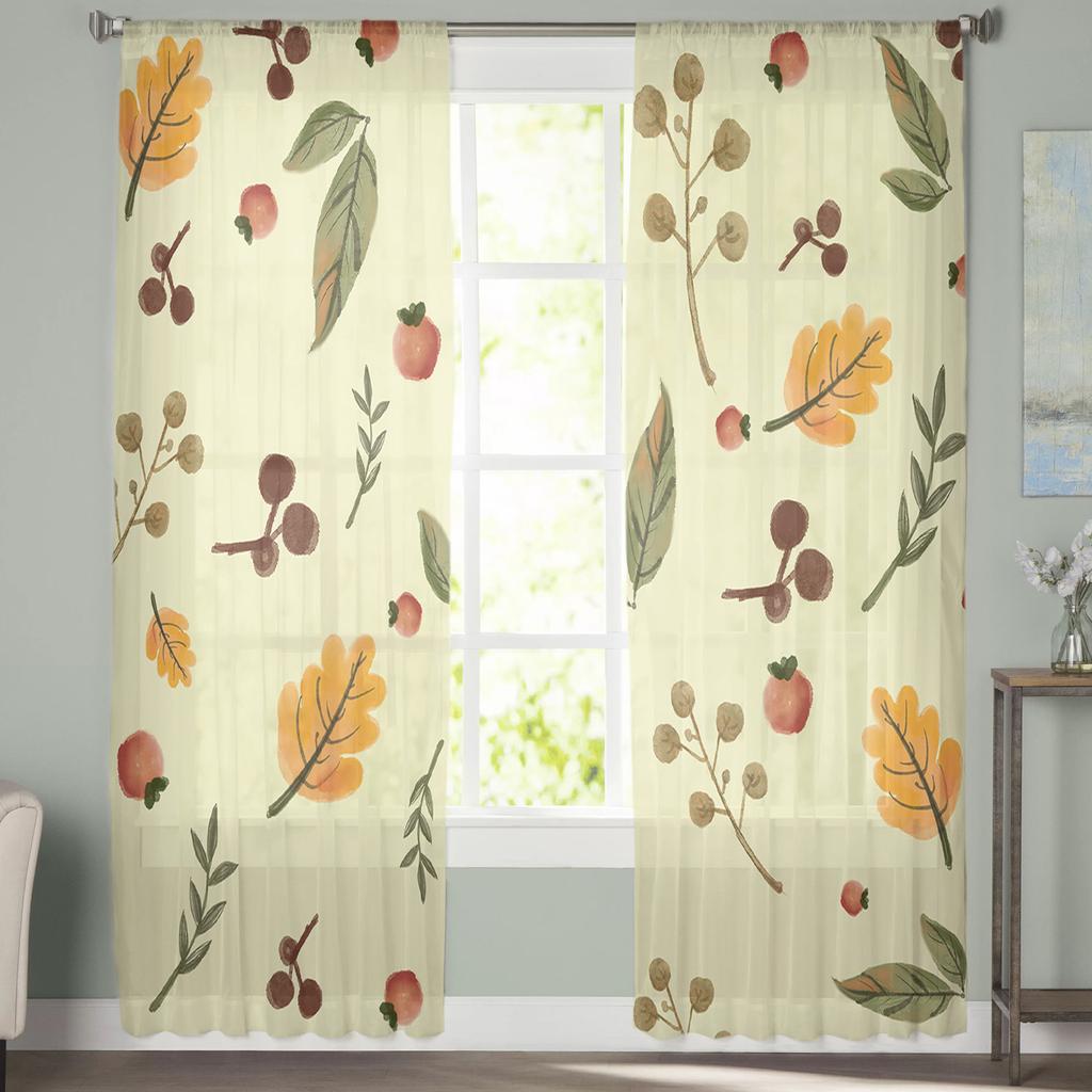 Blätter Früchte Zweige Transparenter Vorhang für Schlafzimmer Tüll Voile Vorhang für Küche Wohnzimmer Dekor Fensterbehandlung