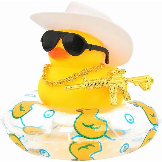 Duck Car Ornaments Yellow Duck Car Dashboard Decorations Set with Sunglasses, Swimming Ring Kids Bath Toys Home Duck Decoration