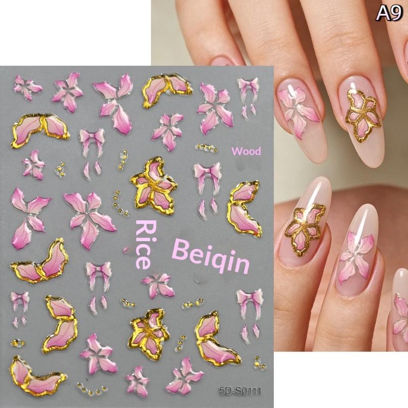 

Blossom Floral Nail Stickers Bronzing 5D Spring Summer Petal Nail Appliques Flowers Nail Charms Diy For Manicure Decoration A9